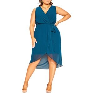 City Chic Sexy Tie Sleeveless Chiffon Dress Teal